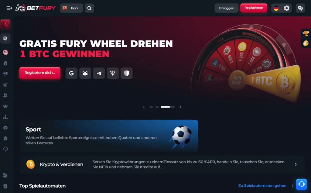 BetFury Online Casino Homepage