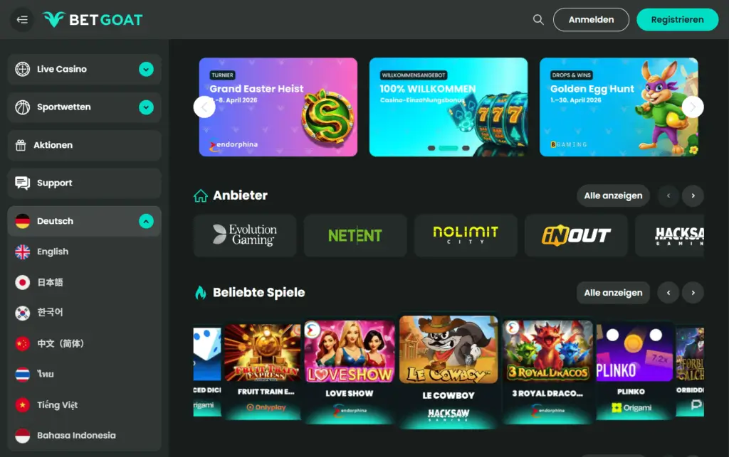 BetGoat Online Casino Homepage