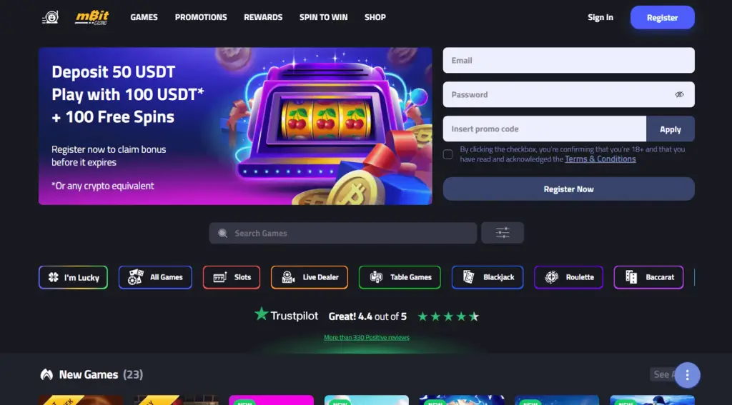 mBit Online Casino Homepage