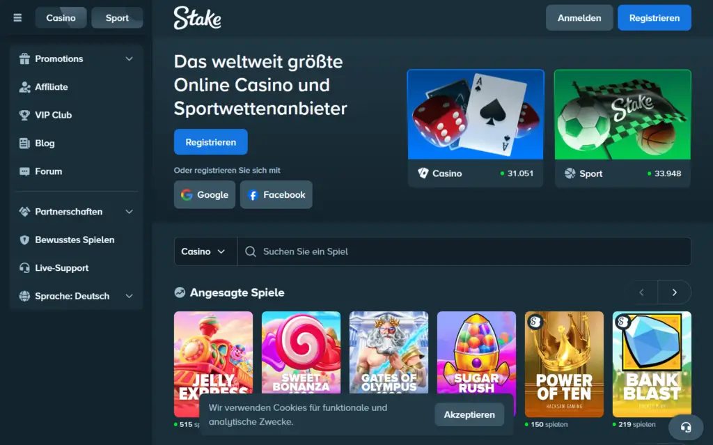 Stake Online Casino Homepage