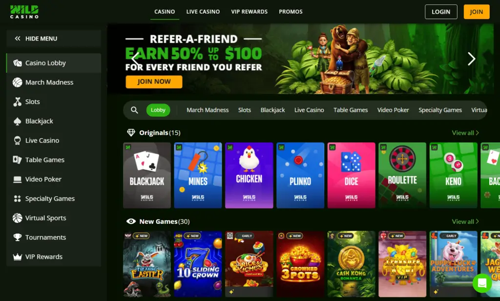 Wild Casino Online Casino Homepage